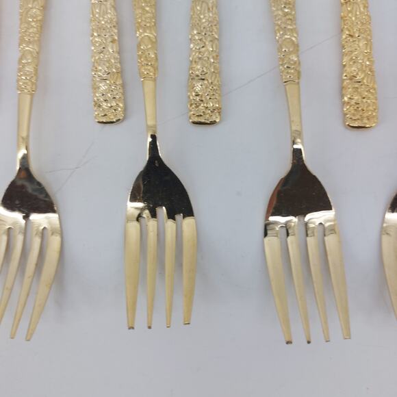 National Stainless Japan Salad Fork Gold Set of 10 Hollywood Regency - Picture 8 of 15